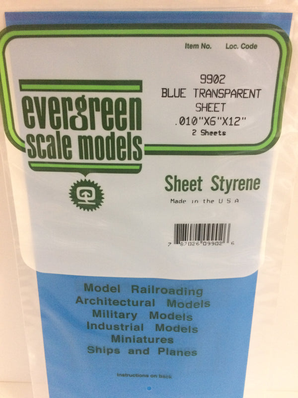 9902 - .010 BLUE TRANSPARENT POLYSTYRENE SHEET - Evergreen Scale Models