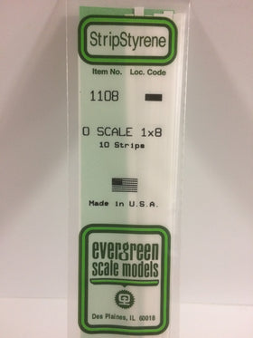 1108 - .020" X .166" OPAQUE WHITE POLYSTYRENE O SCALE STRIPS (1 X 8)