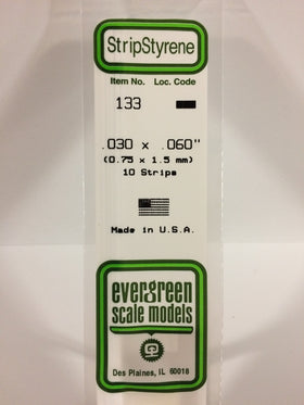 133 - .030" X .060" OPAQUE WHITE POLYSTYRENE STRIP