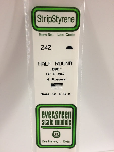 242 - .080" (2.0mm) OPAQUE WHITE POLYSTYRENE HALF ROUND