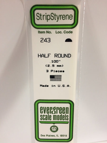 243 - .100" (2.5mm) OPAQUE WHITE POLYSTYRENE HALF ROUND
