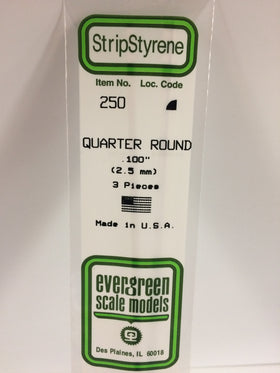 250 - .100" (2.5mm) OPAQUE WHITE POLYSTYRENE QUARTER  ROUND