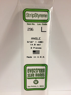 296 - .188"  (4.8mm) OPAQUE WHITE POLYSTYRENE ANGLE
