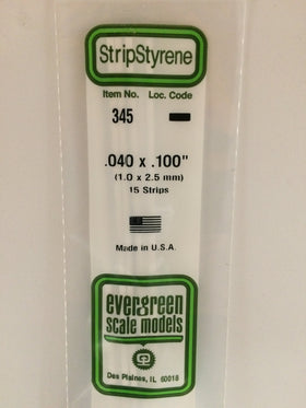 345 - .040" X .100" X 24" OPAQUE WHITE POLYSTYRENE STRIP