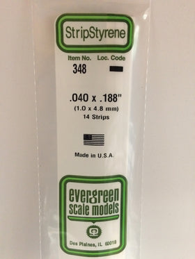 348 - .040" X .188" X 24" OPAQUE WHITE POLYSTYRENE STRIP