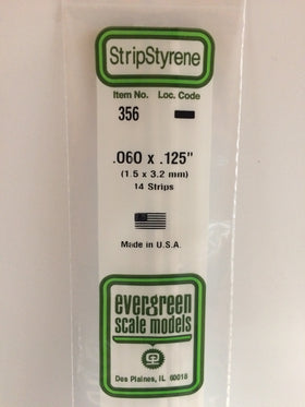 356 - .060" X .125" X 24" OPAQUE WHITE POLYSTYRENE STRIP
