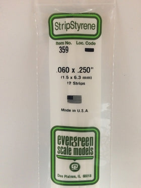 359 - .060" X .250" X 24" OPAQUE WHITE POLYSTYRENE STRIP