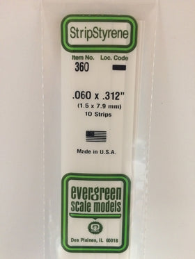 360 - .060" X .312" X 24" OPAQUE WHITE POLYSTYRENE STRIP
