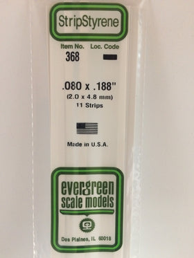 368 - .080" X .188" X 24" OPAQUE WHITE POLYSTYRENE STRIP