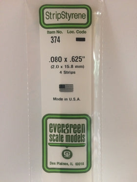 374 - .080" X .625" X 24" OPAQUE WHITE POLYSTYRENE STRIP