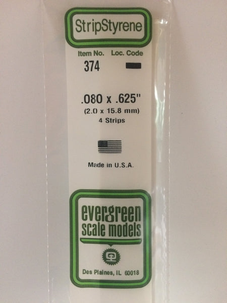 374 - .080" X .625" X 24" OPAQUE WHITE POLYSTYRENE STRIP