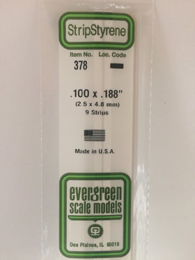 378 - .100" X .188" X 24" OPAQUE WHITE POLYSTYRENE STRIP
