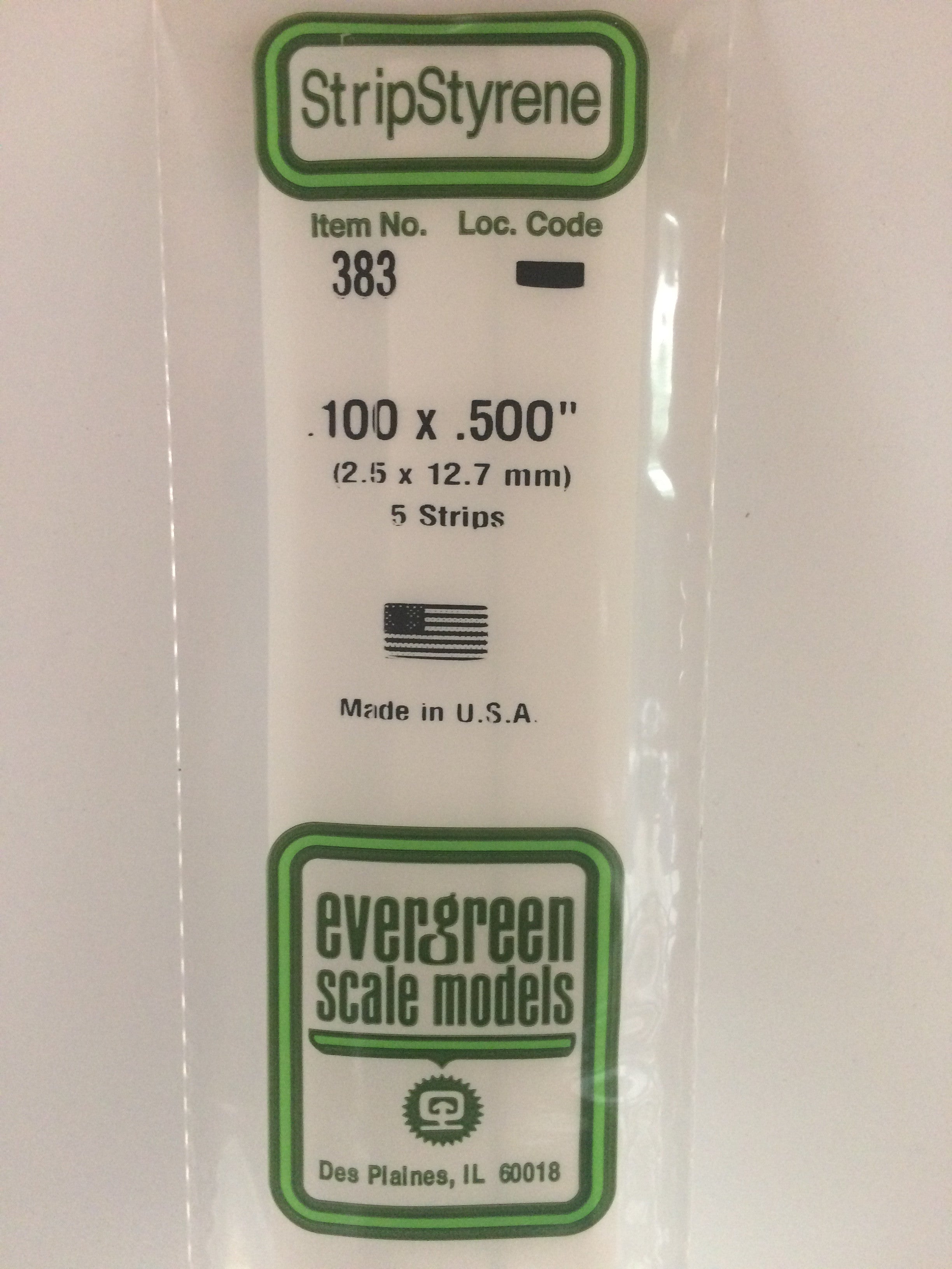 383 - .100 X .500 X 24 OPAQUE WHITE POLYSTYRENE STRIP - Evergreen Scale  Models