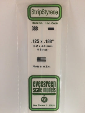 388 - .125" X .188" X 24" OPAQUE WHITE POLYSTYRENE STRIP