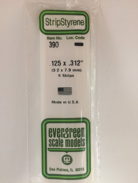 390 - .125" X .312" X 24" OPAQUE WHITE POLYSTYRENE STRIP