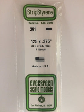 391 - .125" X .375" X 24" OPAQUE WHITE POLYSTYRENE STRIP