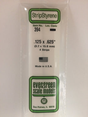 394 - .125" X .625" X 24" OPAQUE WHITE POLYSTYRENE STRIP