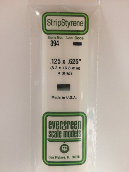 394 - .125" X .625" X 24" OPAQUE WHITE POLYSTYRENE STRIP