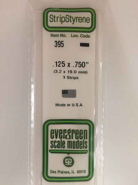 395 - .125" X .750" X 24" OPAQUE WHITE POLYSTYRENE STRIP