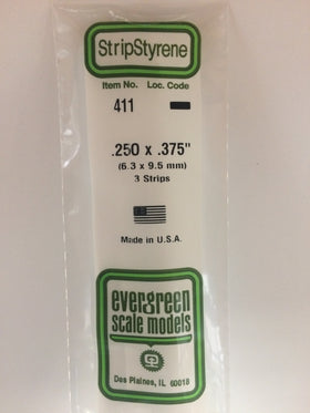 411 - .250" X .375" X 24" OPAQUE WHITE POLYSTYRENE STRIP