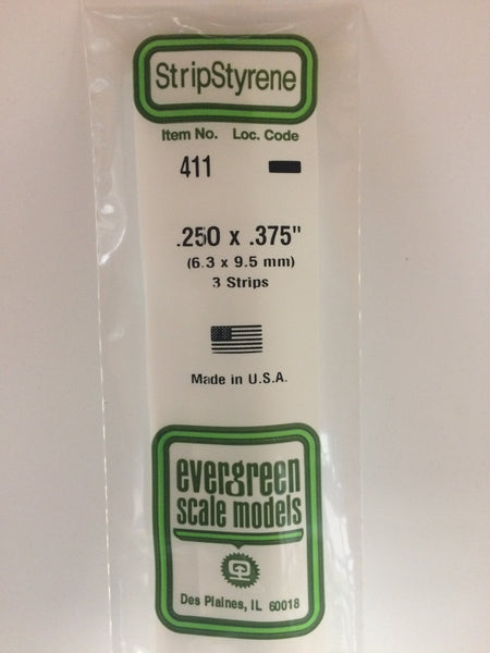 411 - .250" X .375" X 24" OPAQUE WHITE POLYSTYRENE STRIP
