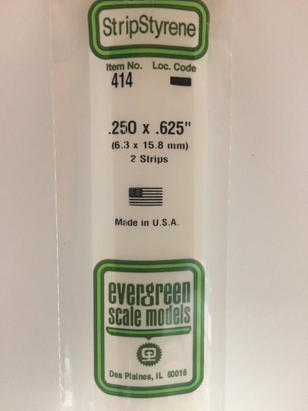 414 - .250" X .625" X 24" OPAQUE WHITE POLYSTYRENE STRIP