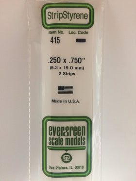 415 - .250" X .750" X 24" OPAQUE WHITE POLYSTYRENE STRIP