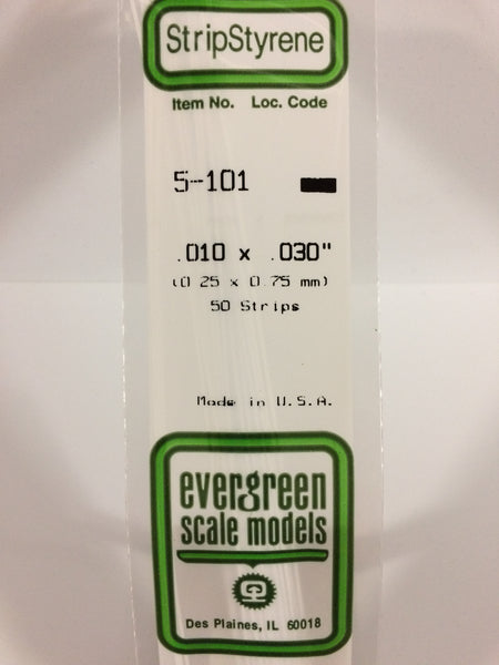 101 - .010" X .030" OPAQUE WHITE POLYSTYRENE STRIP