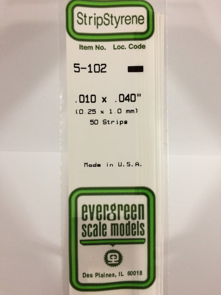 102 - .010" X .040" OPAQUE WHITE POLYSTYRENE STRIP