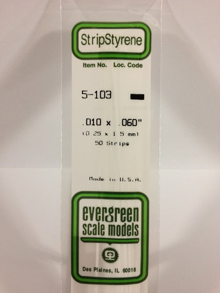 103 - .010" X .060" OPAQUE WHITE POLYSTYRENE STRIP