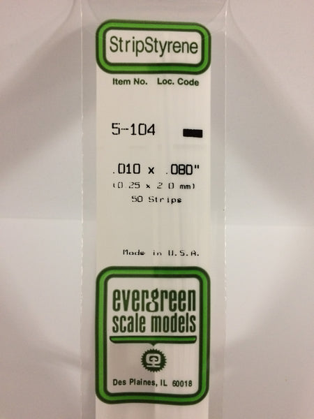104 - .010" X .080" OPAQUE WHITE POLYSTYRENE STRIP
