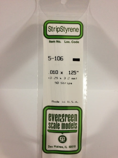 106 - .010" X .125" OPAQUE WHITE POLYSTYRENE STRIP