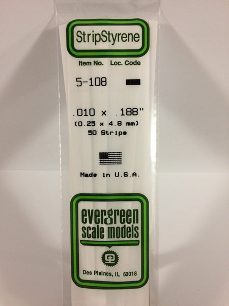 108 - .010" X .188" OPAQUE WHITE POLYSTYRENE STRIP