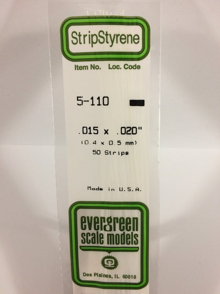 110 - .015" X .020" OPAQUE WHITE POLYSTYRENE STRIP