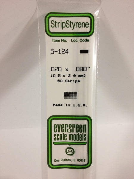 124 - .020" X .080" OPAQUE WHITE POLYSTYRENE STRIP