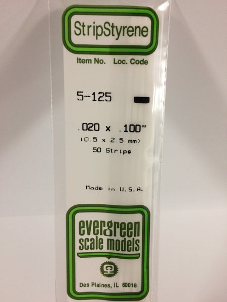 125 - .020" X .100" OPAQUE WHITE POLYSTYRENE STRIP