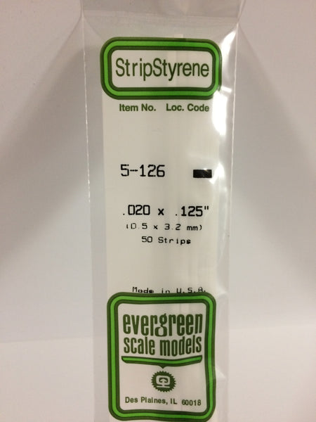126 - .020" X .125" OPAQUE WHITE POLYSTYRENE STRIP