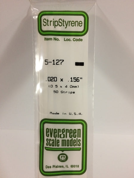 127 - .020" X .156" OPAQUE WHITE POLYSTYRENE STRIP