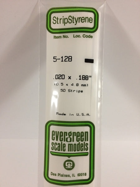 128 - .020" X .188" OPAQUE WHITE POLYSTYRENE STRIP