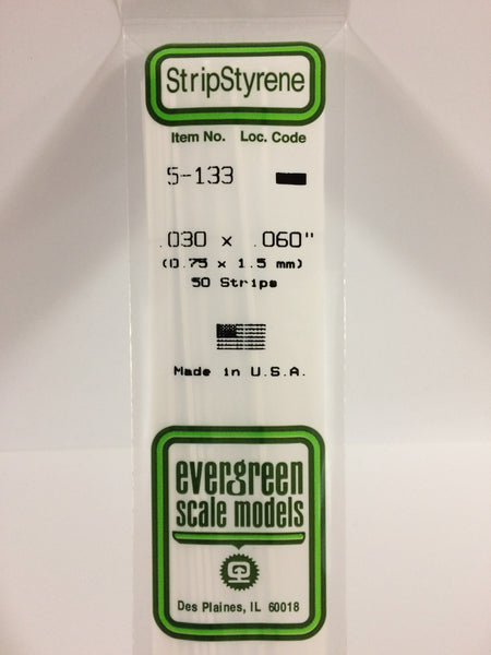133 - .030" X .060" OPAQUE WHITE POLYSTYRENE STRIP