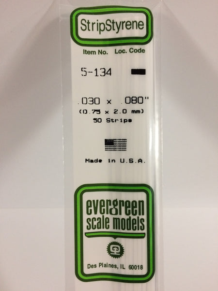 134 - .030" X .080" OPAQUE WHITE POLYSTYRENE STRIP