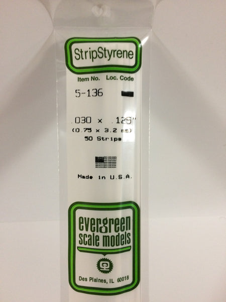 136 - .030" X .125" OPAQUE WHITE POLYSTYRENE STRIP