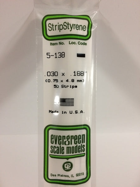 138- .030" X .188" OPAQUE WHITE POLYSTYRENE STRIP