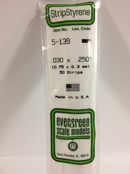 139 - .030" X .250" OPAQUE WHITE POLYSTYRENE STRIP