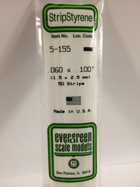 155 - .060" X .100" OPAQUE WHITE POLYSTYRENE STRIP