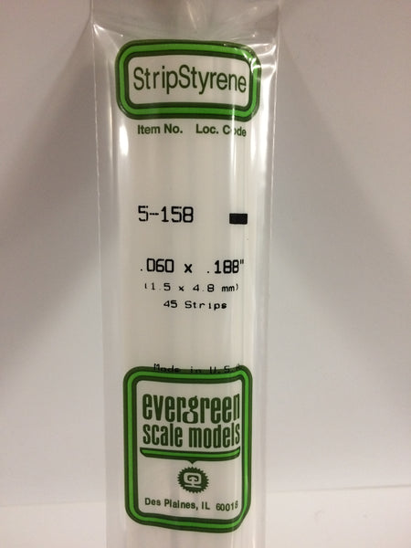 158 - .060" X .188" OPAQUE WHITE POLYSTYRENE STRIP
