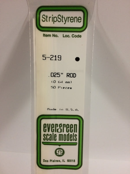 219 - .025" (.64mm) OD WHITE POLYSTYRENE ROD