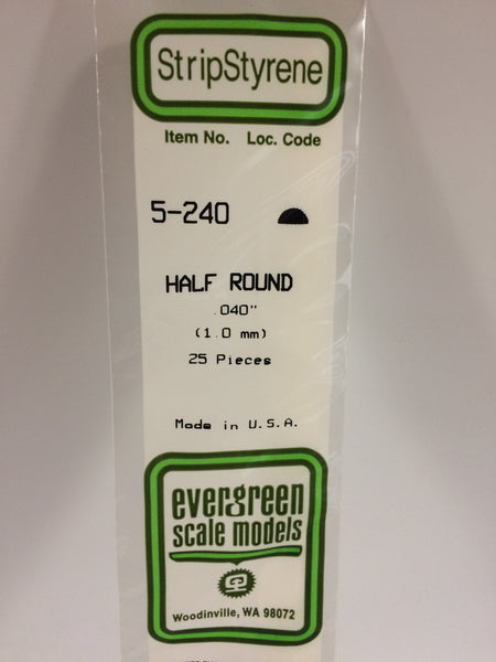 240 - .040" (1.0mm) OPAQUE WHITE POLYSTYRENE HALF ROUND