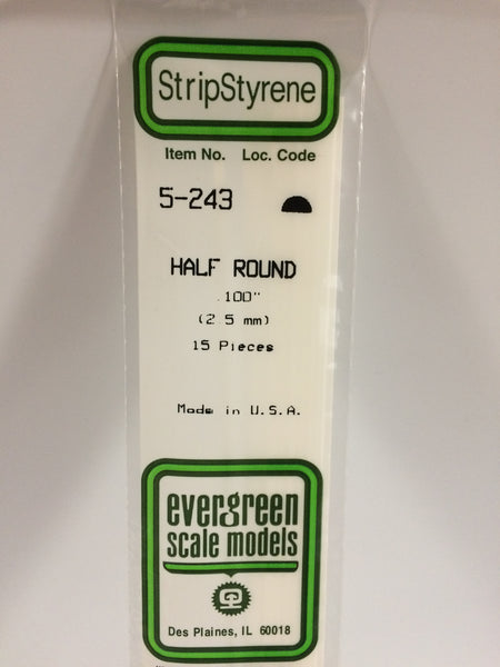 243 - .100" (2.5mm) OPAQUE WHITE POLYSTYRENE HALF ROUND