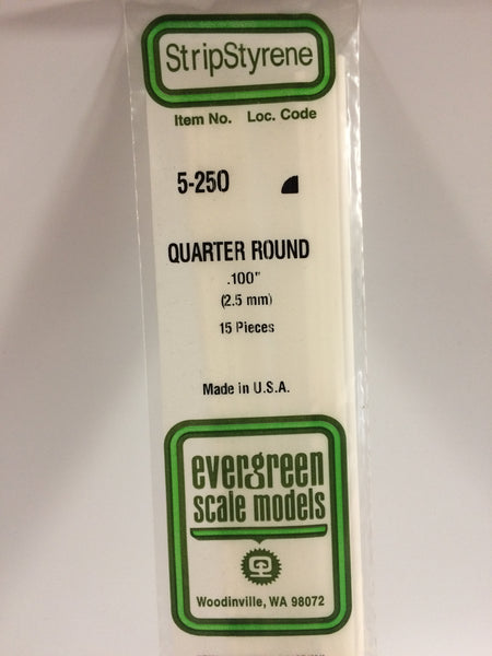 250 - .100" (2.5mm) OPAQUE WHITE POLYSTYRENE QUARTER  ROUND